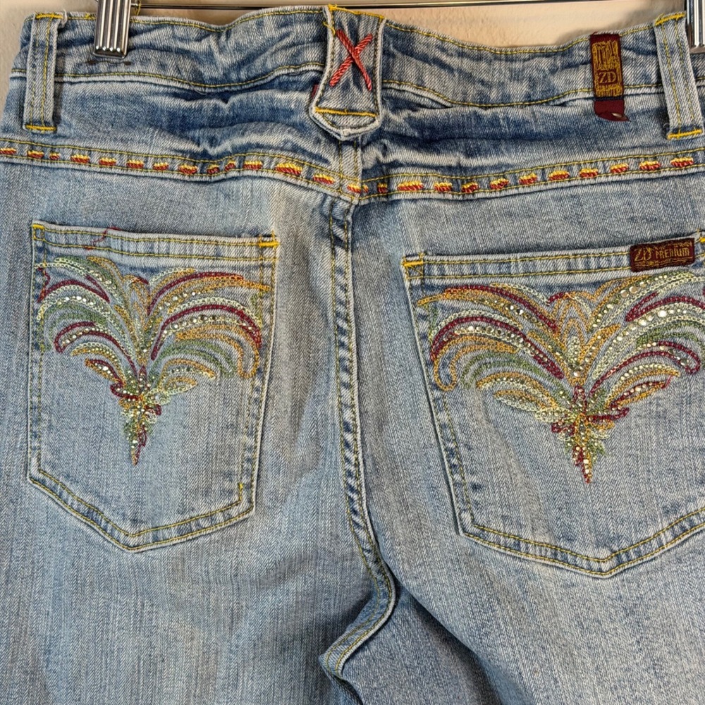 Embroidered Rhinestone Pocket Jeans 14 Straight Leg Mid Rise Stretch Western